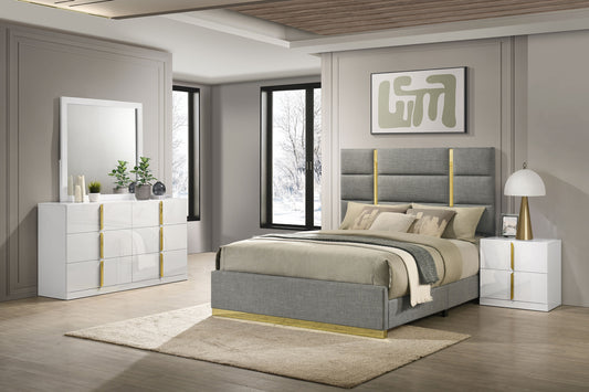 Ines 4-piece Eastern King Bedroom Set Grey and White High Gloss