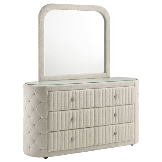 Sonya 6-drawer Upholstered Bedroom Dresser with Mirror Ivory