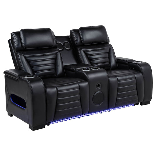 Zuma Faux Leather Dual Power Reclining LED Loveseat Black