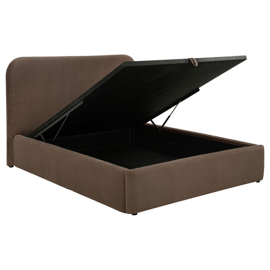 Anders Upholstered Eastern King Storage Lift Platform Bed Chocolate