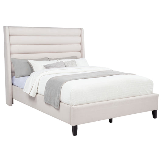 Leslie Upholstered Tufted Queen Wingback Platform Bed Beige