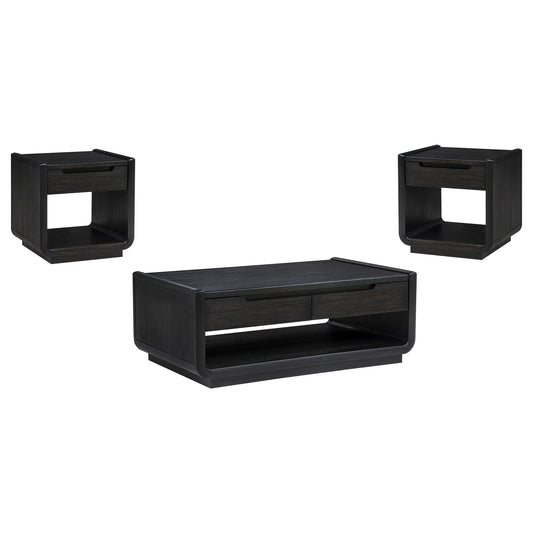 Leandro 3-piece Wood Coffee and End Table Set Burnished Black