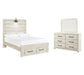 Cambeck Full Panel Bed with 2 Storage Drawers with Mirrored Dresser