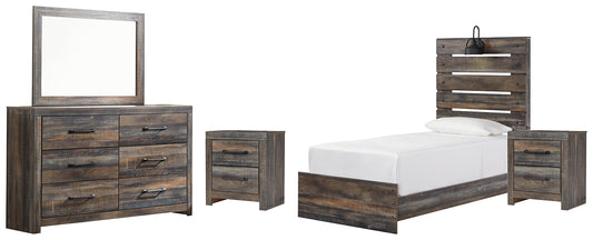 Drystan Twin Panel Bed with Mirrored Dresser and 2 Nightstands