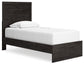 Belachime Twin Panel Bed with Mirrored Dresser and 2 Nightstands