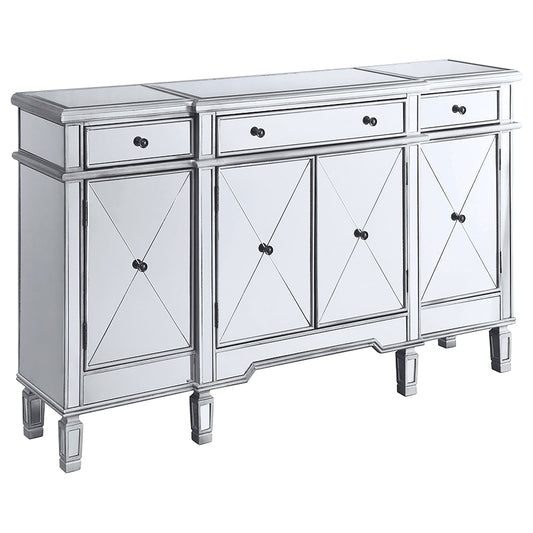 Aconitum 4-door Mirrored Storage Accent Cabinet Silver