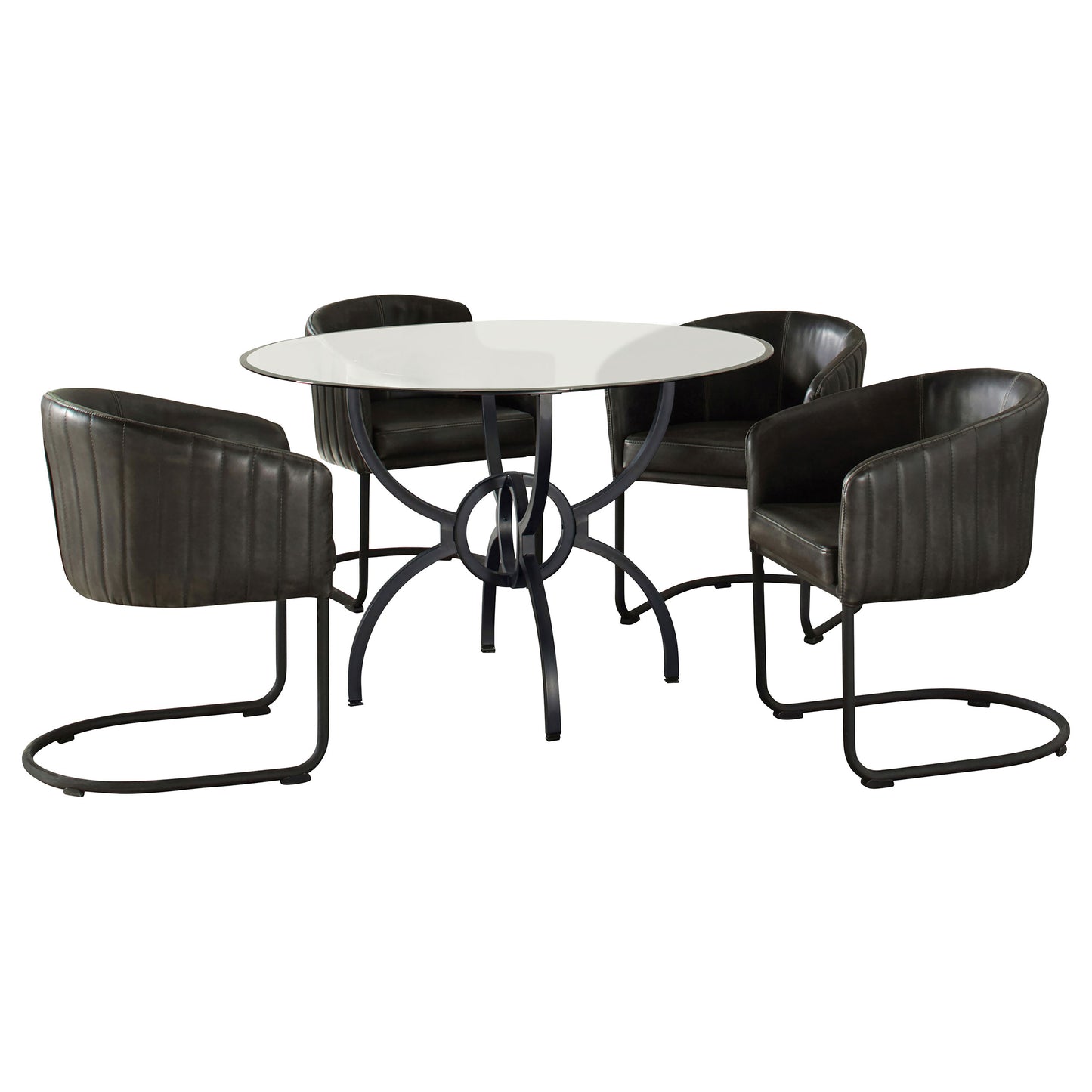 Aviano 5-piece Round Glass Top Dining Table Set Gunmetal