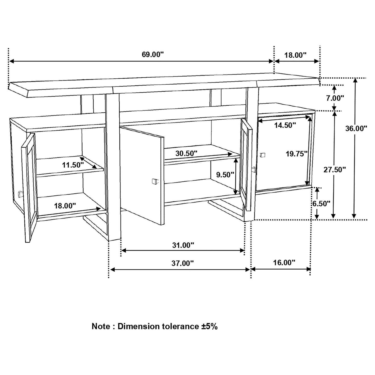 Ditman 4-door Solid Wood Sideboard Buffet Grey Sheesham