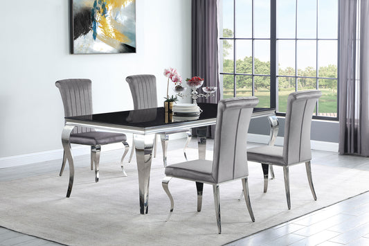 Carone 5-piece 81" Rectangular Black Glass Dining Set Grey