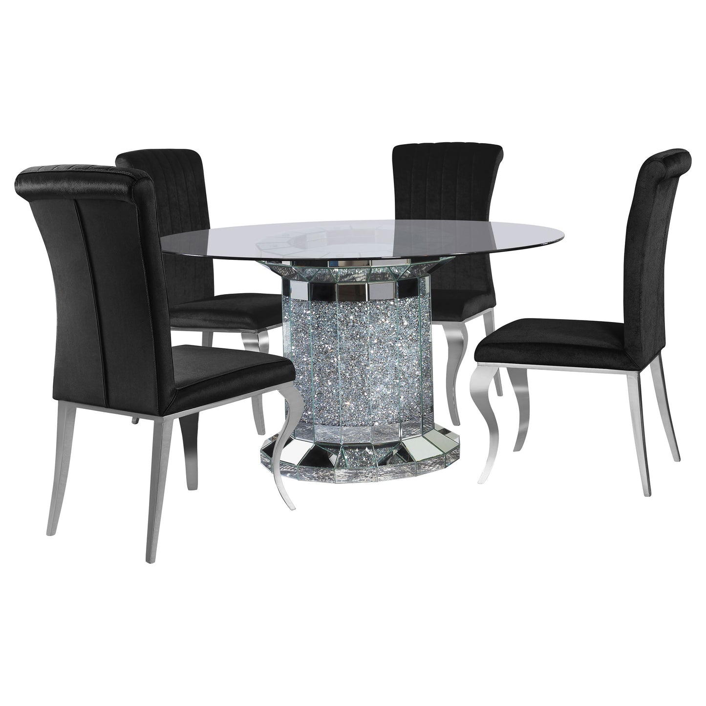 Ellie 5-piece Mirrored Pedestal Dining Table Set Black