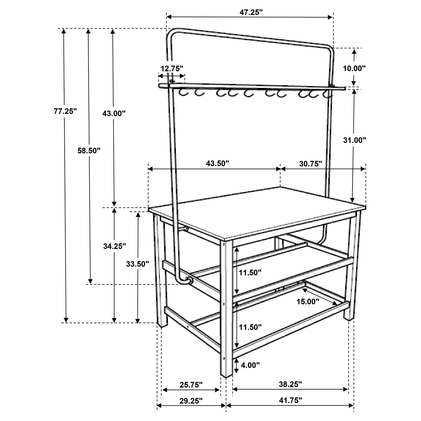 Edgeworth Kitchen Island Counter Table with Pot Rack White