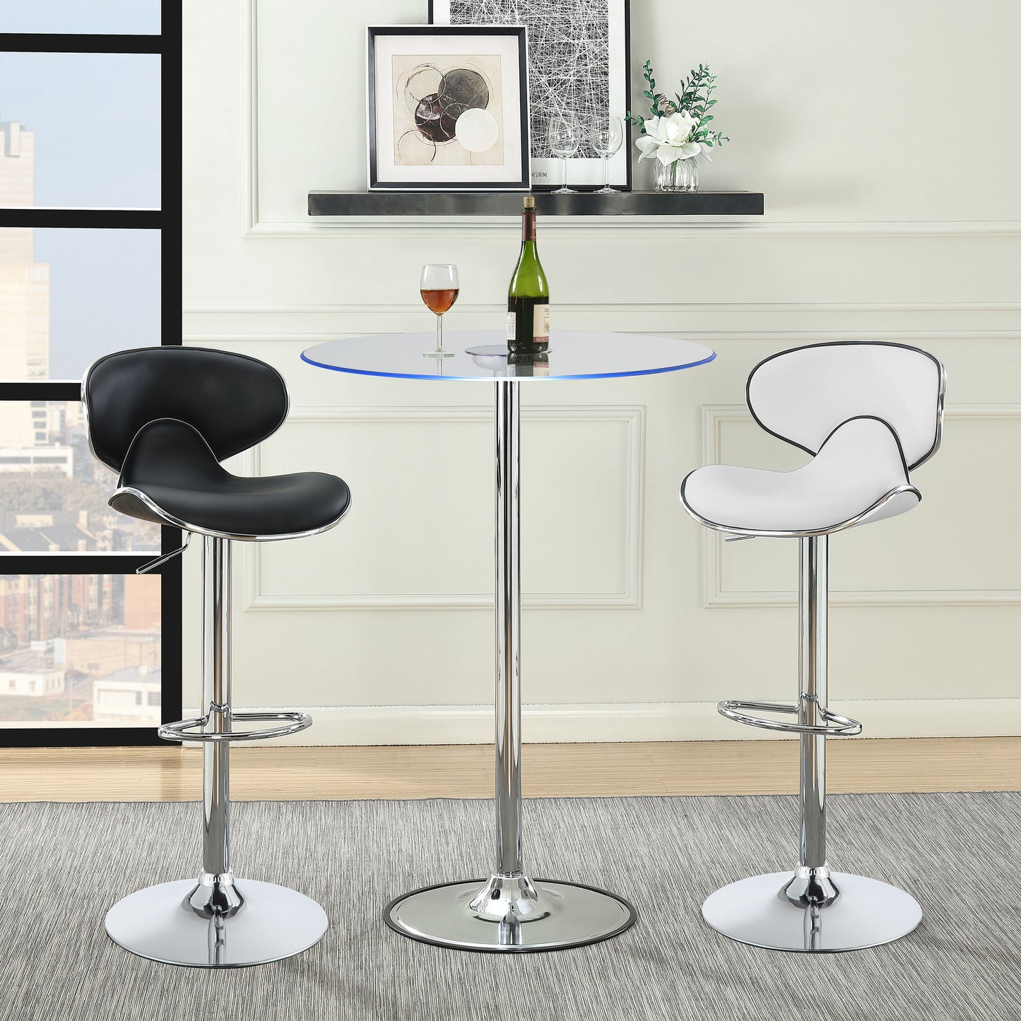 Thea Round 28-inch Glass Top LED Bistro Bar Table Chrome