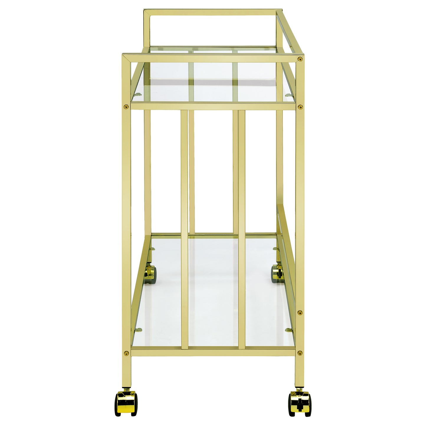 Cara 2-tier Rectangular Glass Shelf Metal Bar Cart Brass