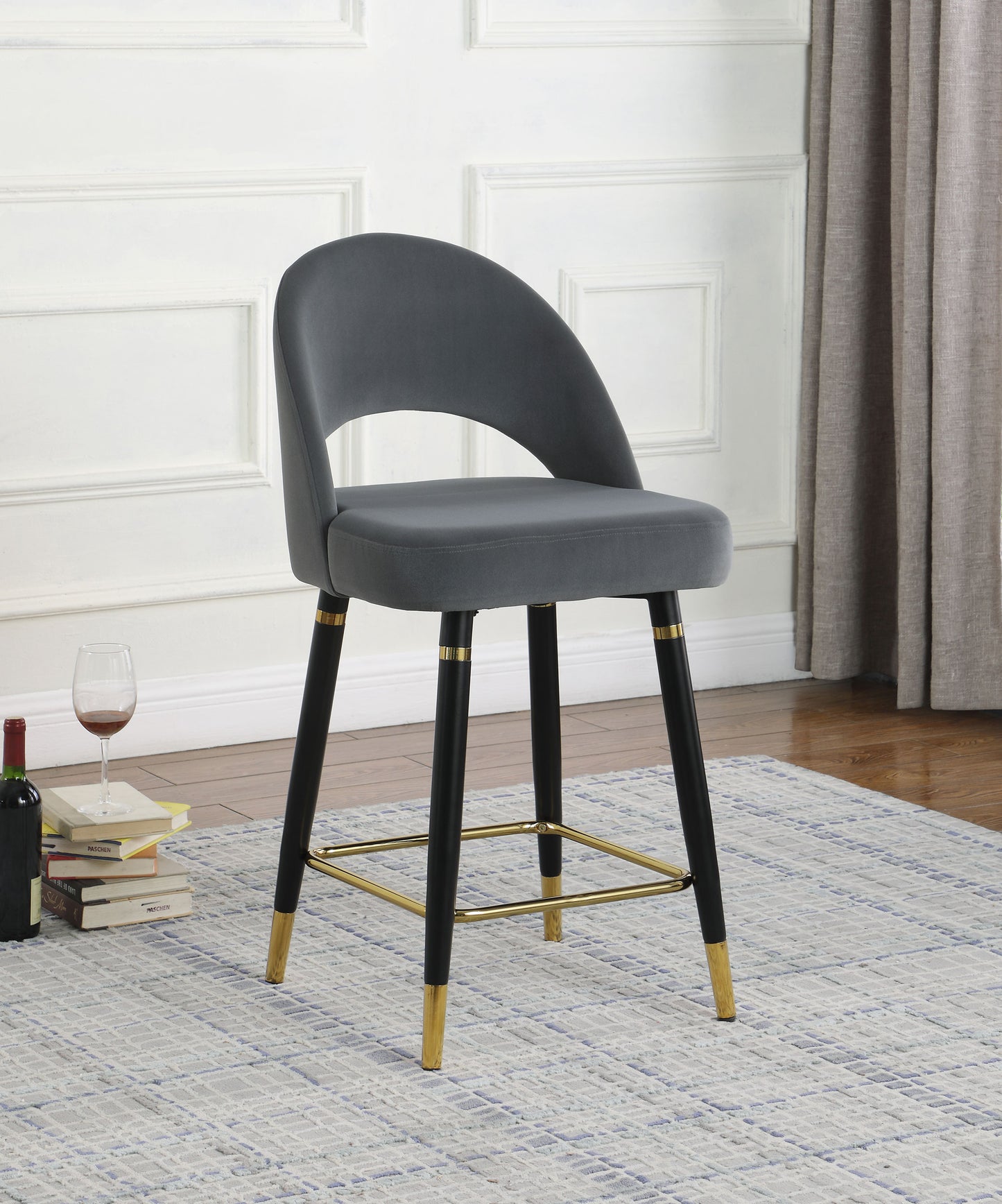 Lindsey Velvet Upholstered Counter Chair Grey (Set of 2)