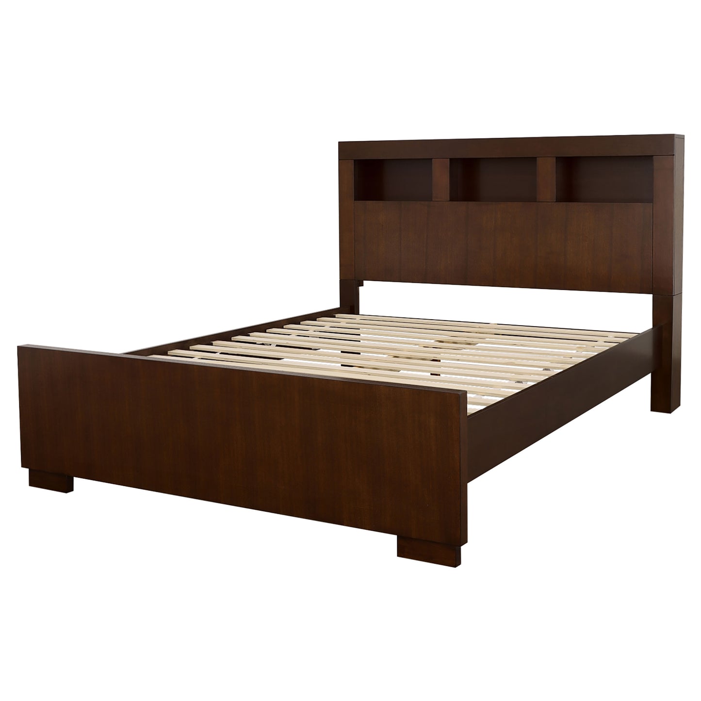 Jessica Wood Queen LED Storage Bookcase Bed Cappuccino