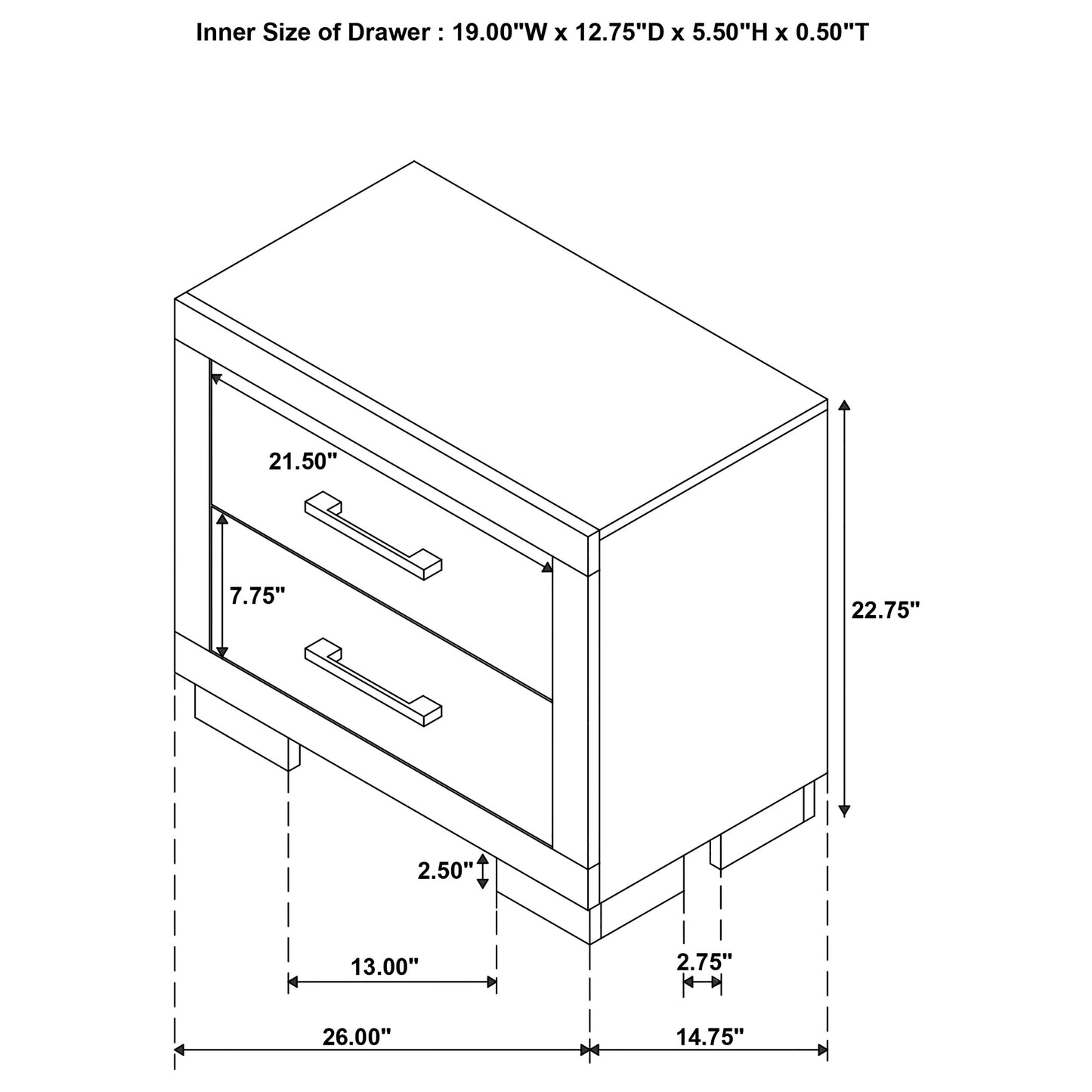 Jessica 2-drawer Nightstand Cream White