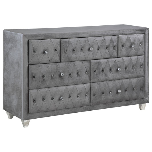 Deanna 7-drawer Upholstered Dresser Grey