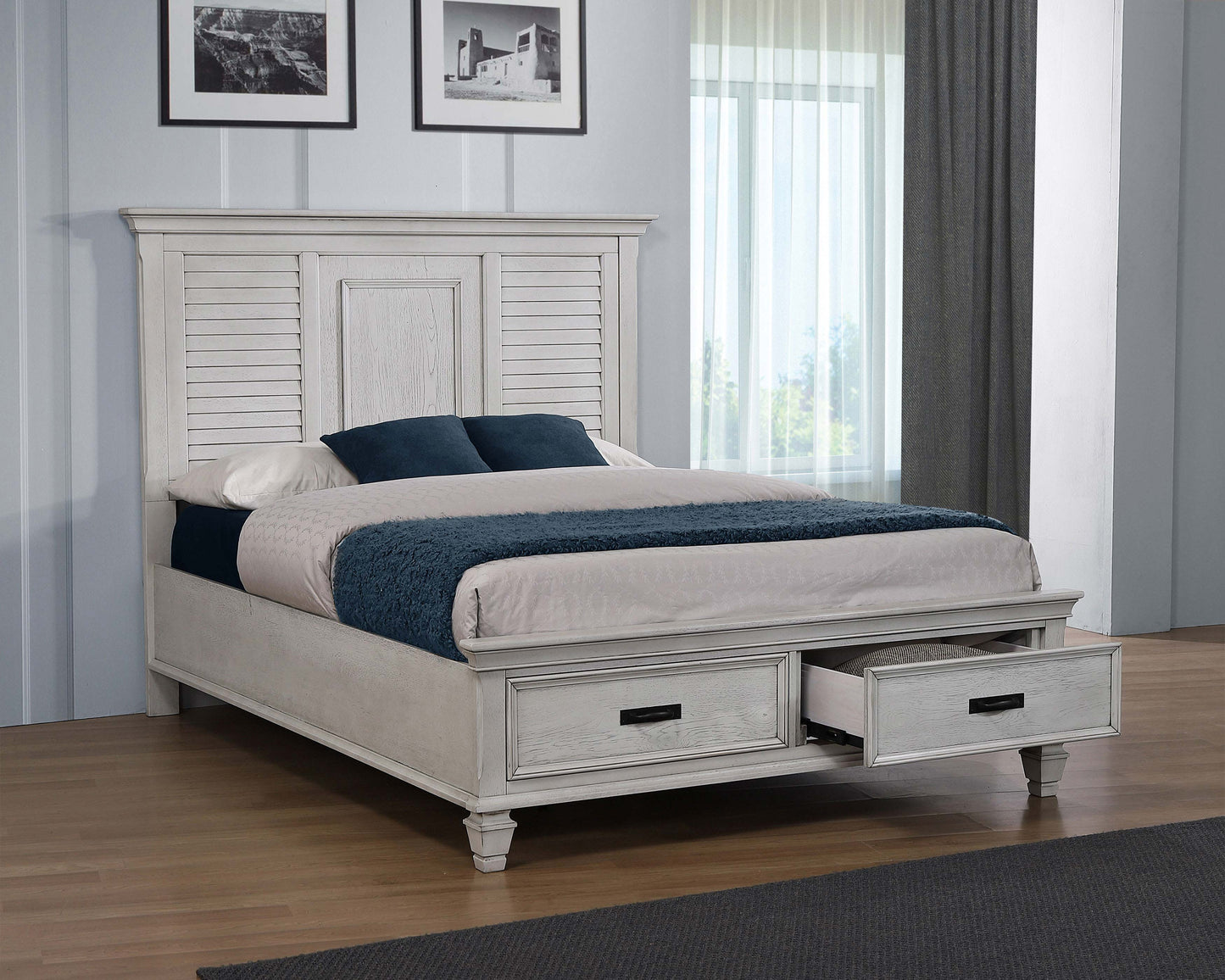 Franco Wood Eastern King Storage Panel Bed Distressed White