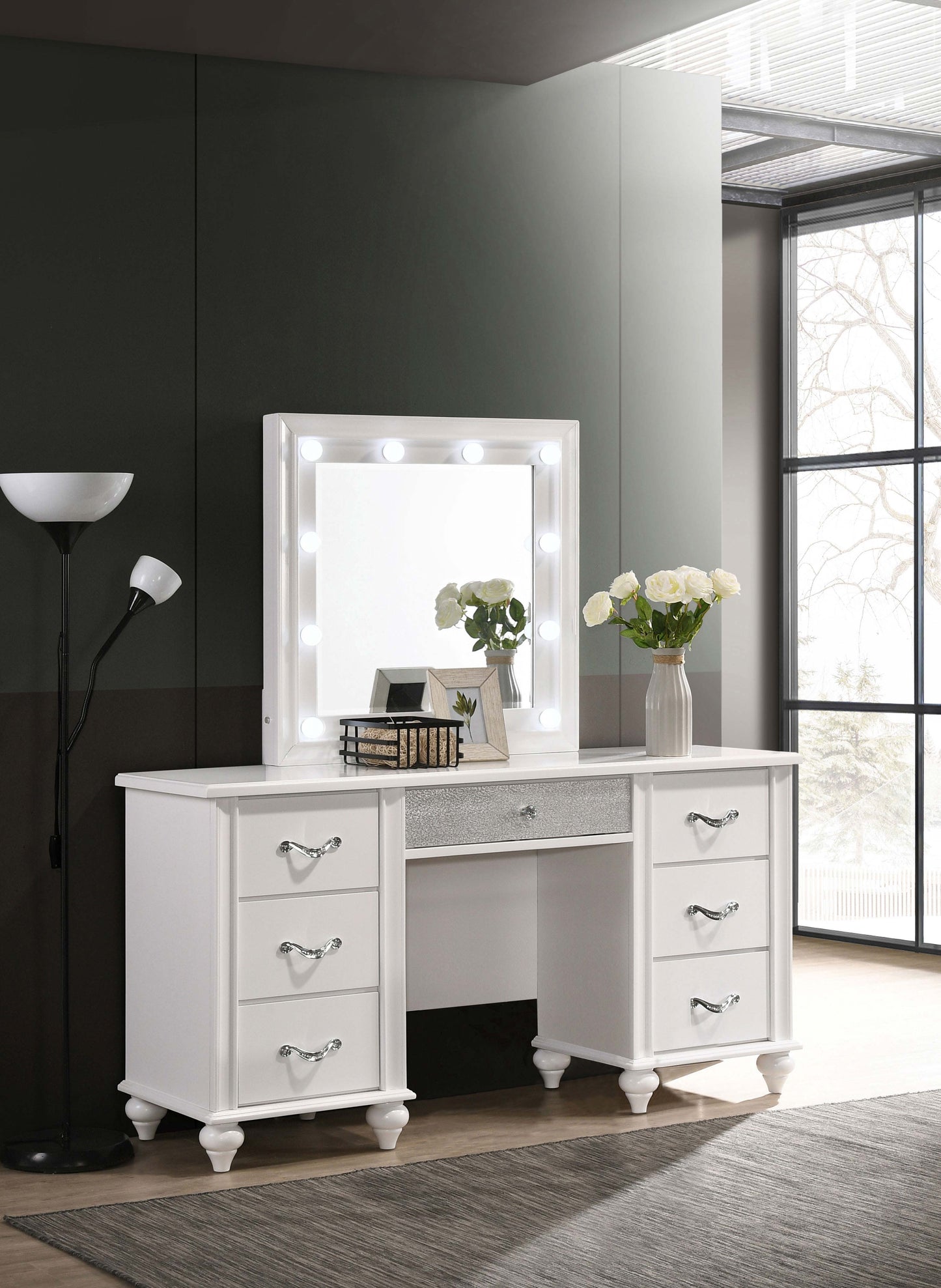 Barzini 7-drawer Vanity Set with Lighting White