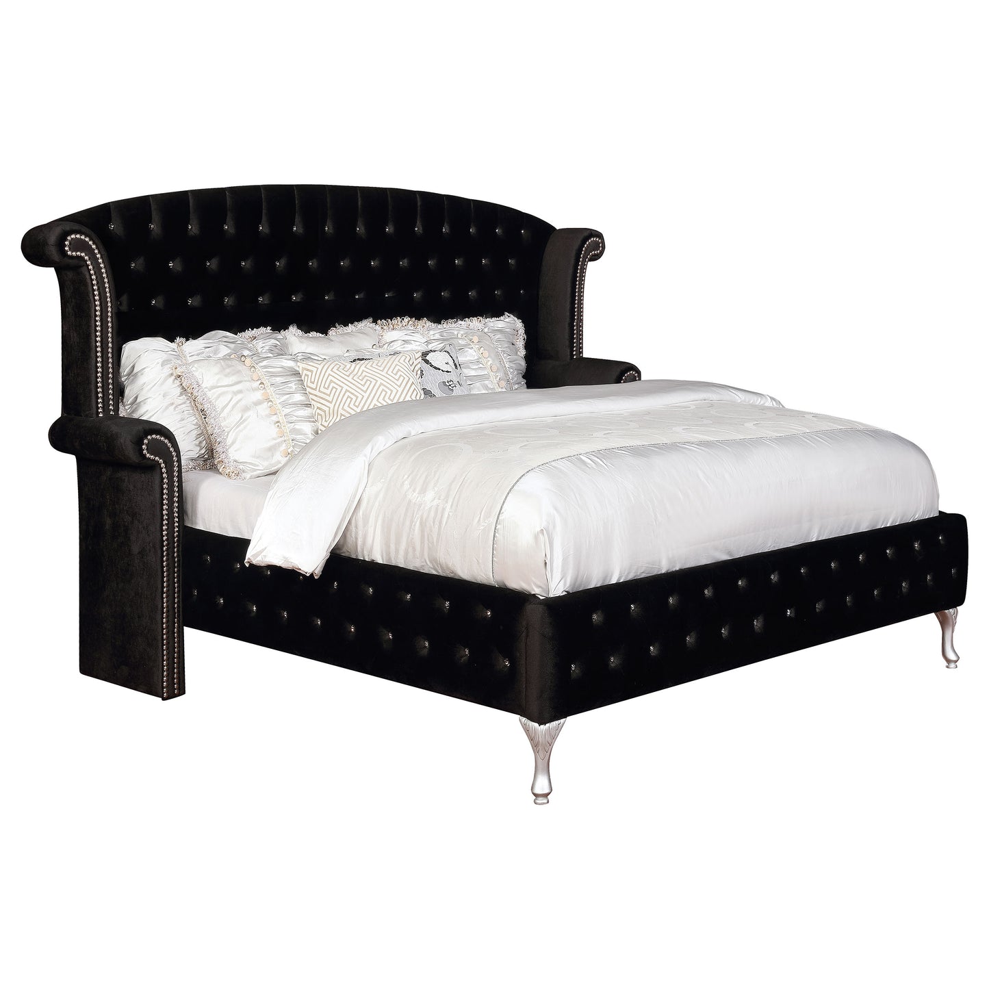 Deanna Upholstered California King Wingback Bed Black