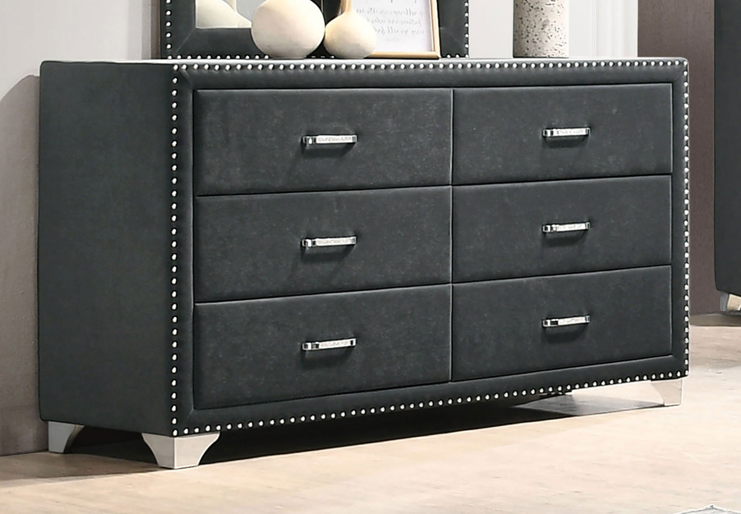 Melody 6-drawer Upholstered Dresser Grey