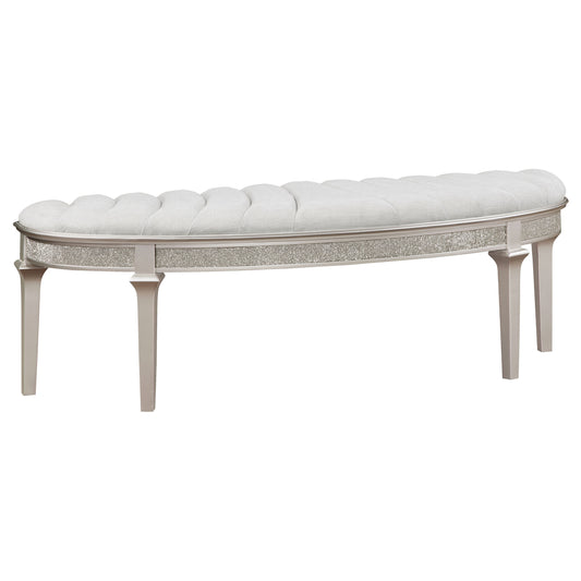 Evangeline Curved Fabric Upholstered Bench Silver Oak