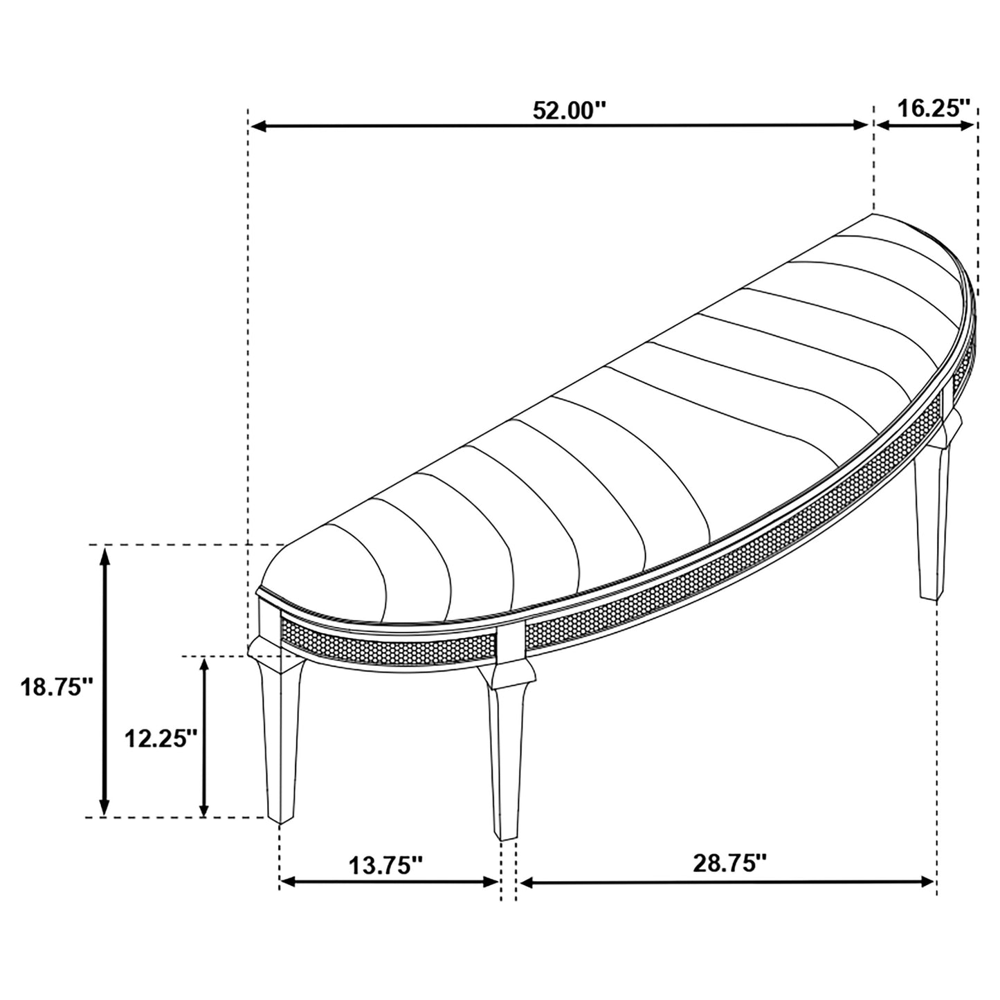 Evangeline Curved Fabric Upholstered Bench Silver Oak