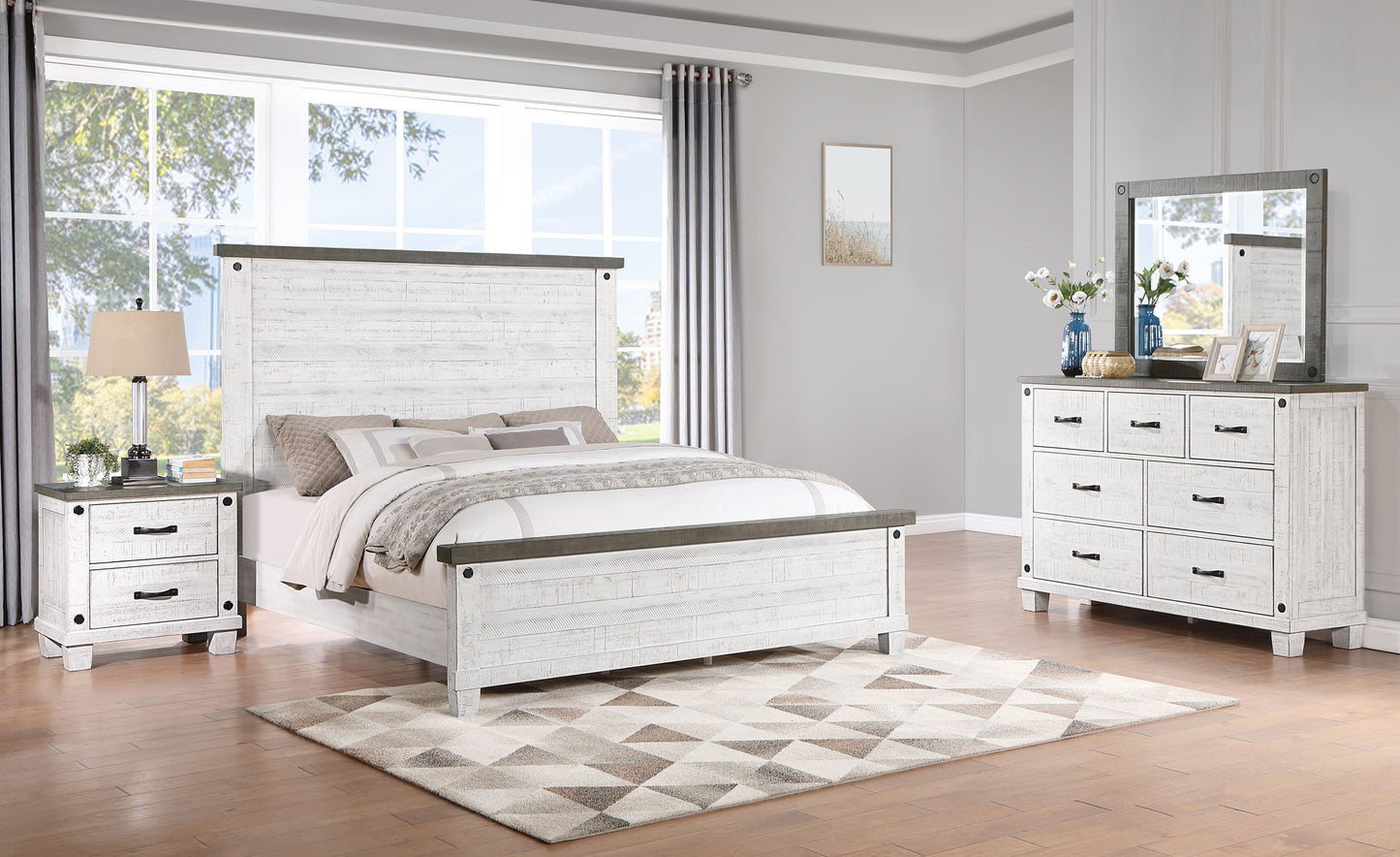 Lilith 4-piece Queen Bedroom Set Distressed White