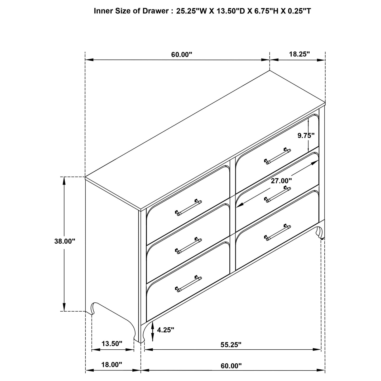 Anastasia 6-drawer Dresser Pearl White