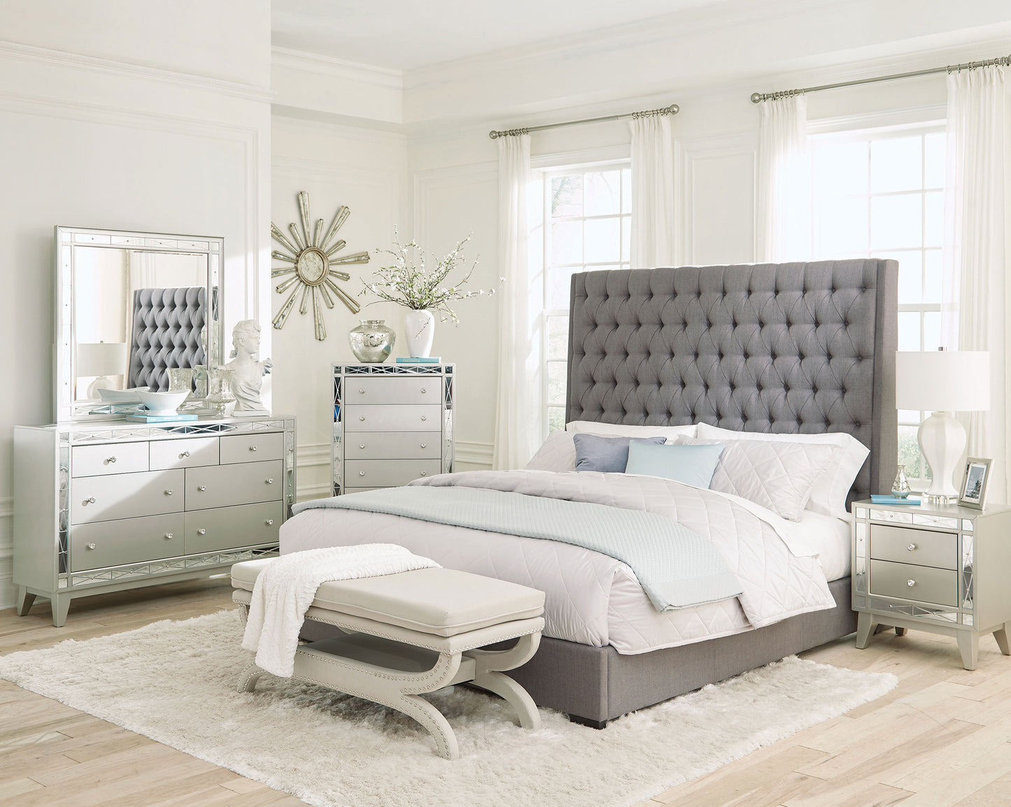 Camille Upholstered Eastern King Panel Bed Grey