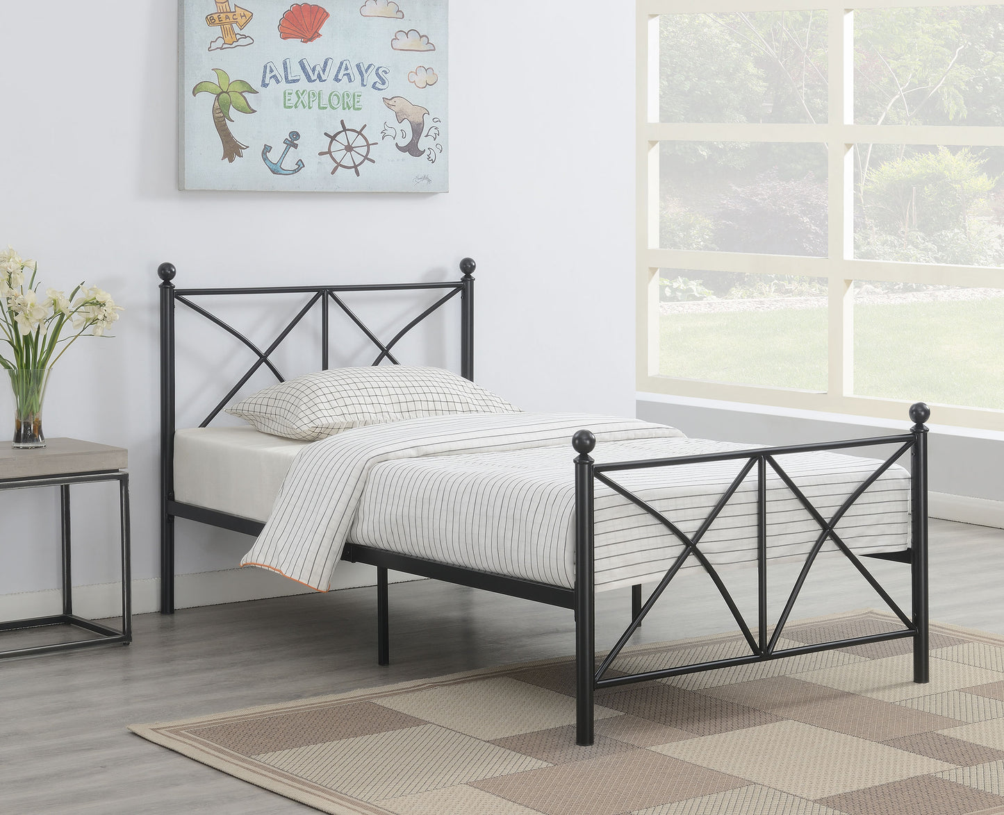 Hart Metal Twin Open Frame Bed Matte Black