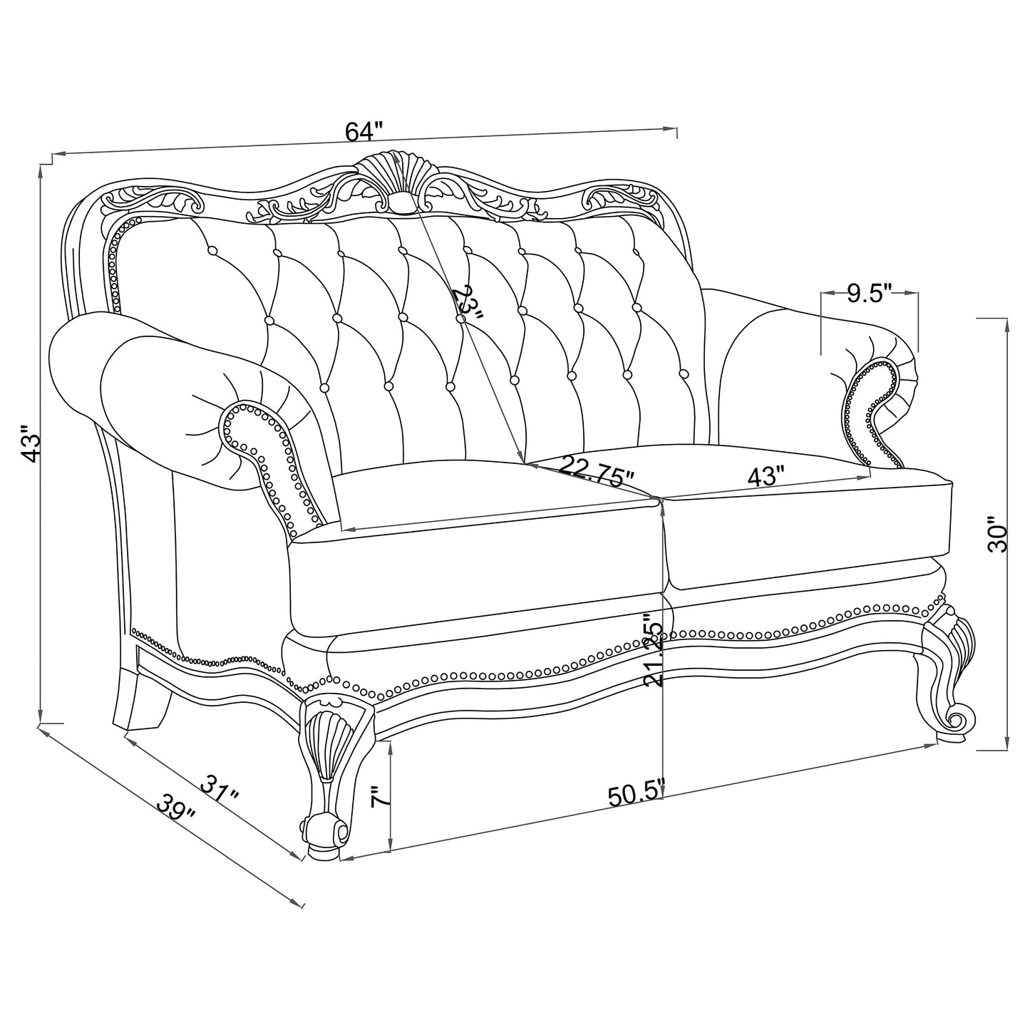 Victoria Full Leather Upholstered Rolled Arm Loveseat Brown