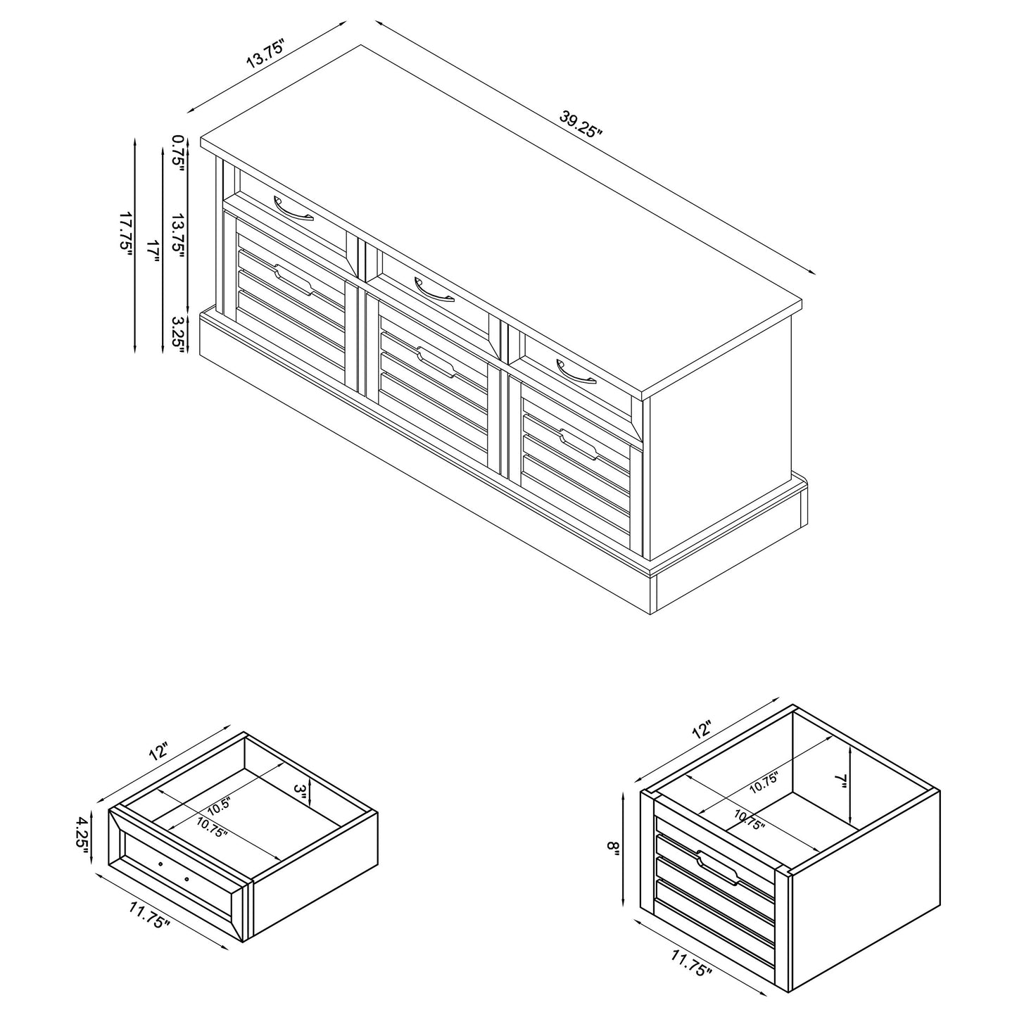 Alma 3-drawer Storage Bench White and Weathered Grey