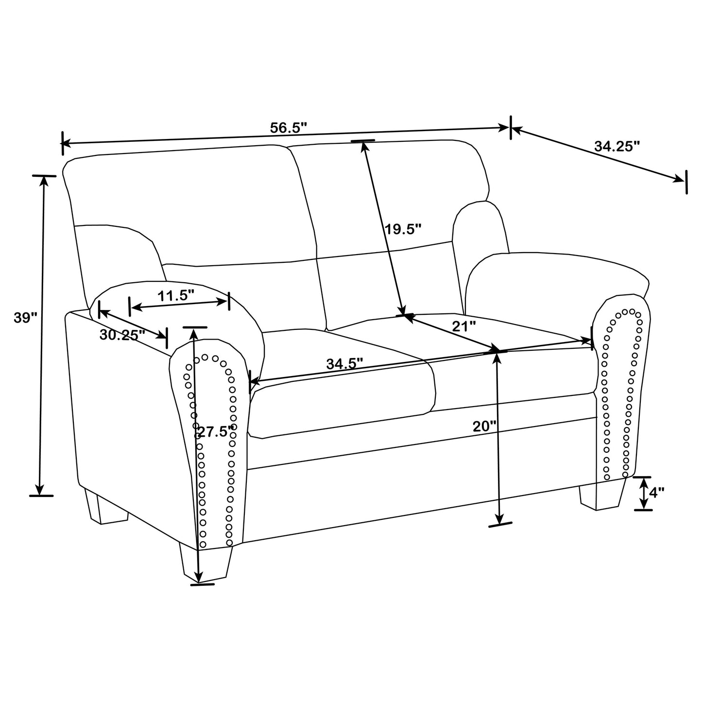 Clementine Upholstered Padded Arm Loveseat Brown