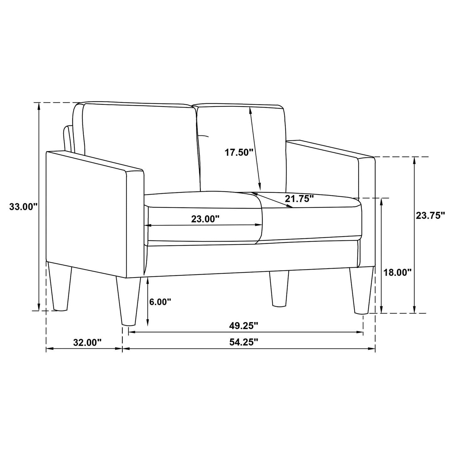 Ruth 2-piece Upholstered Track Arm Sofa Set Black