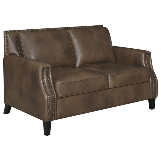 Leaton Upholstered Recessed Arm Loveseat Brown Sugar