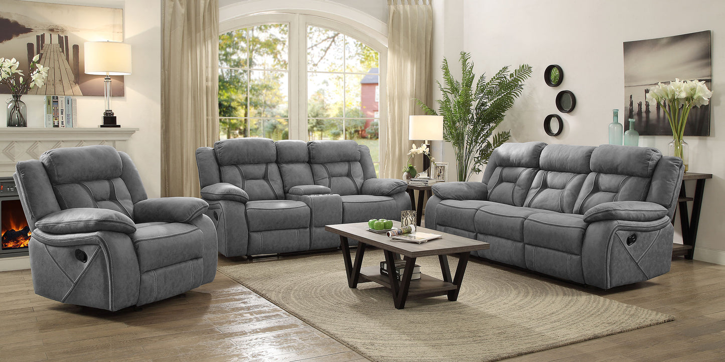 Higgins Upholstered Motion Reclining Sofa Grey