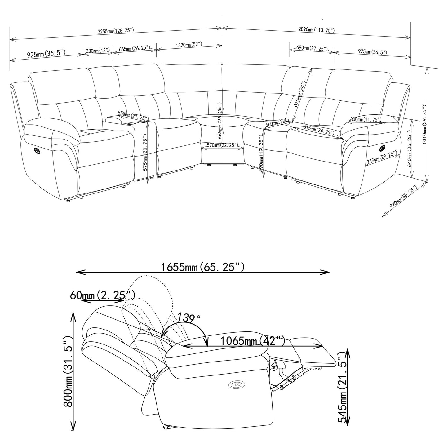 Bahrain 6-piece Modular Power Reclining Sectional Charcoal