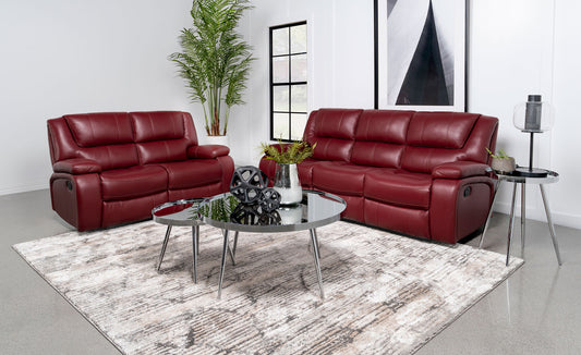 Camila 2-piece Upholstered Reclining Sofa Set Red