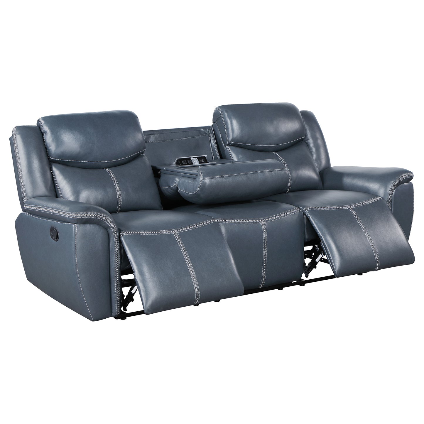 Sloane Upholstered Padded Arm Reclining Sofa Blue