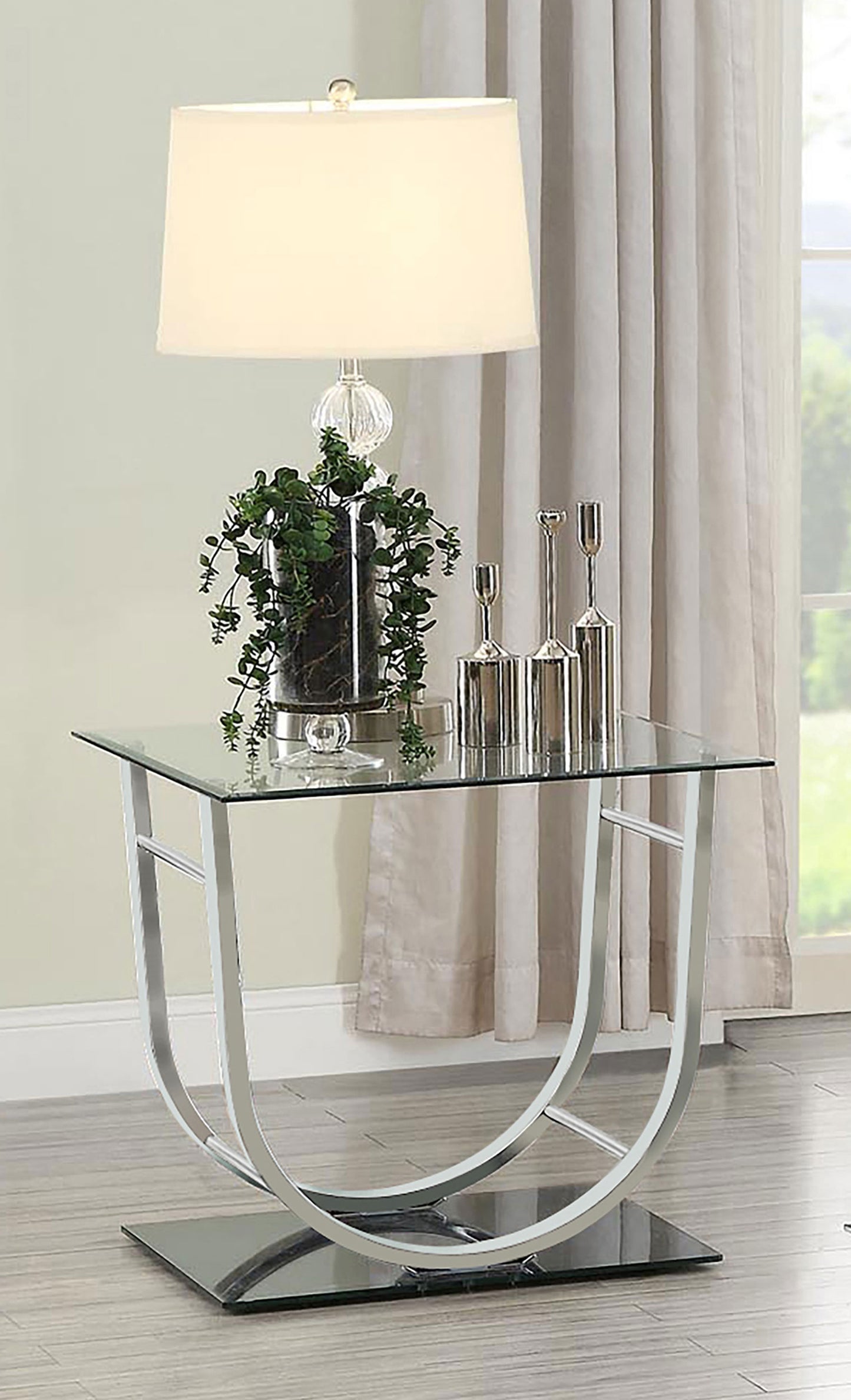 Danville Square U-Shaped Glass Top Side End Table Chrome