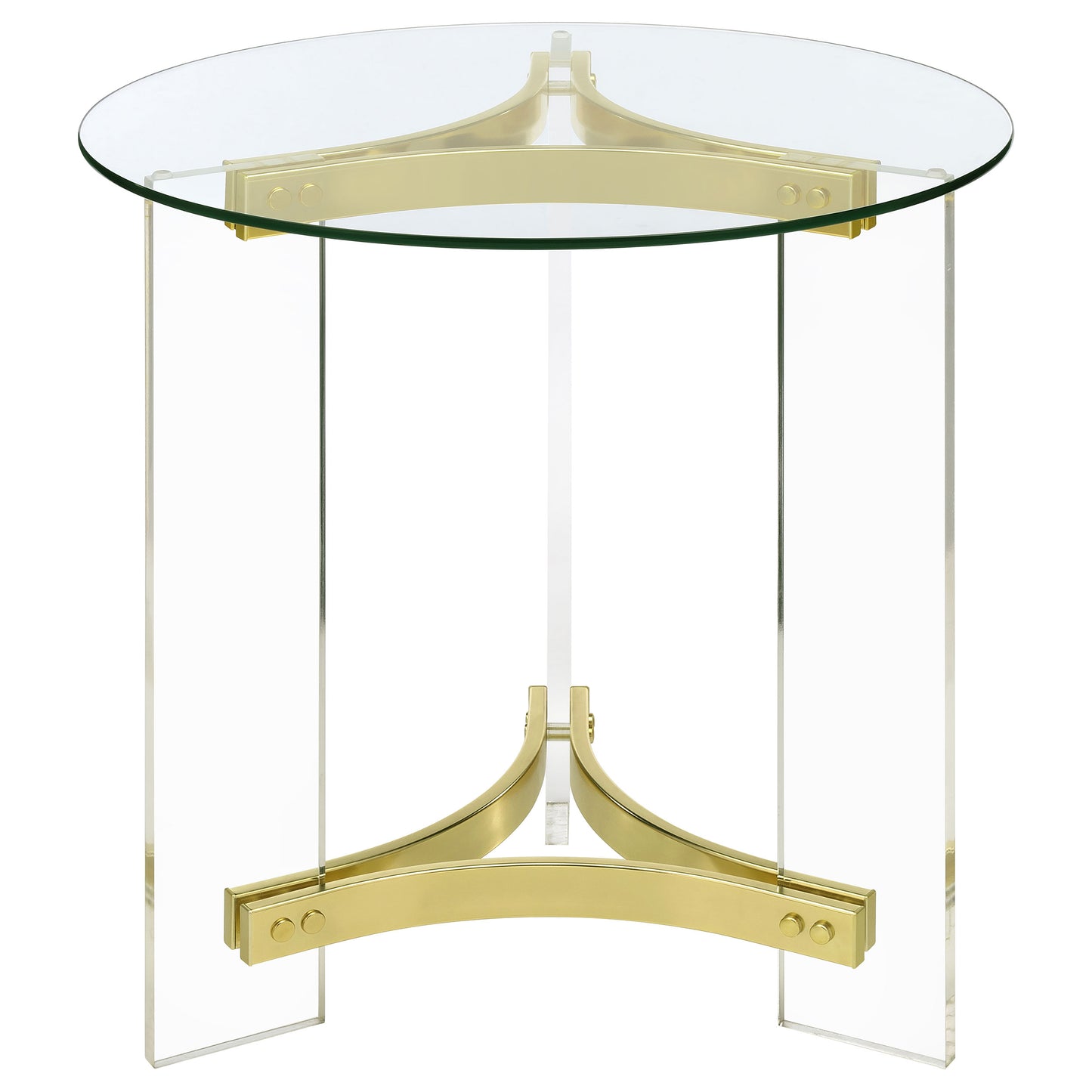 Janessa Round Glass Top Acrylic Leg End Table Matte Brass