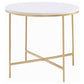 Ellison Round Marble Top Side End Table White and Gold