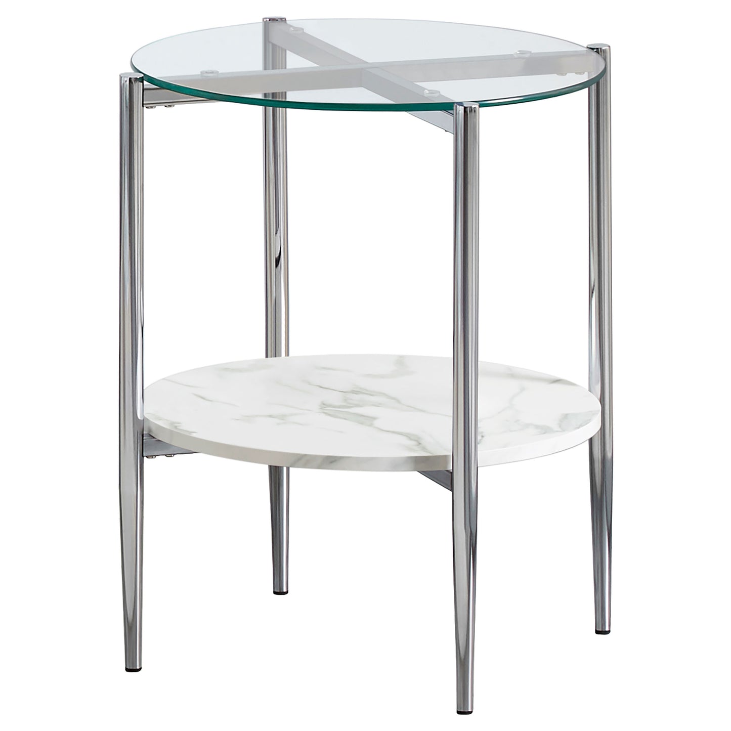 Cadee Round Glass Top End Table White and Chrome