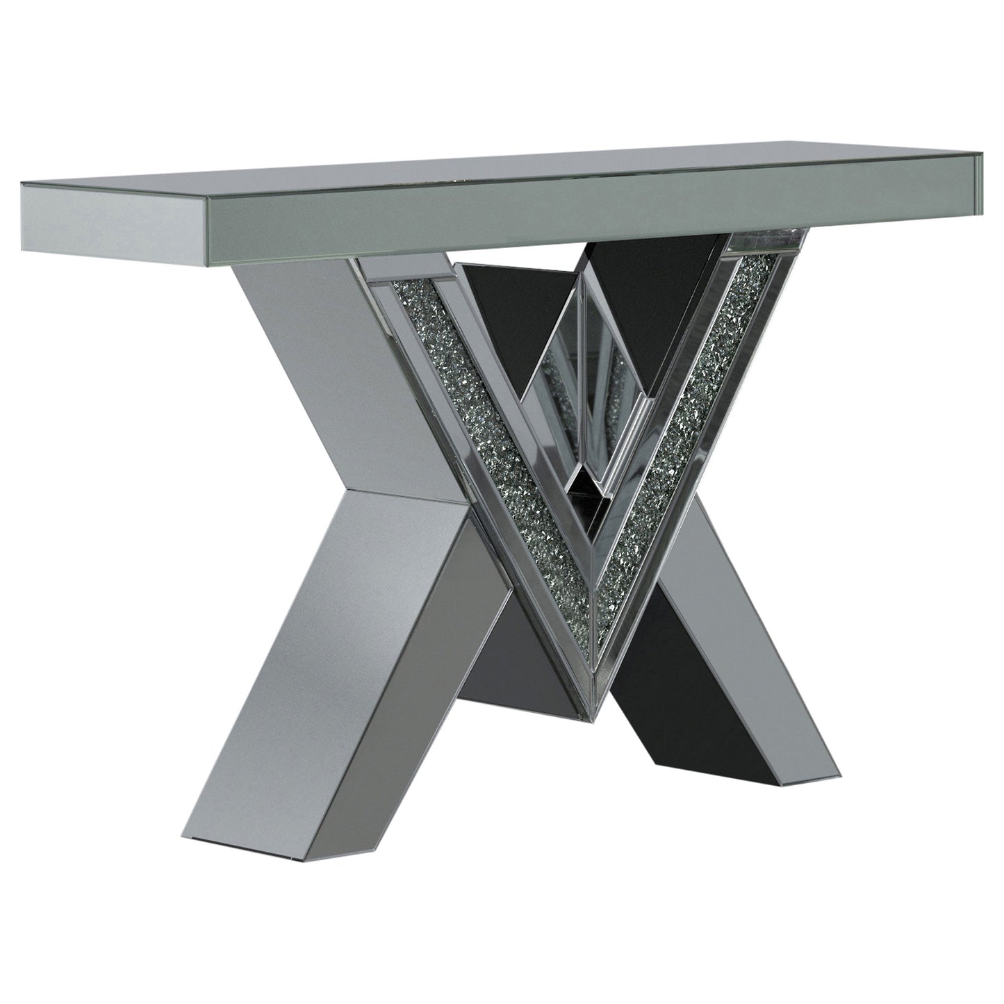 Taffeta V-shaped Mirrored Entryway Console Table Silver