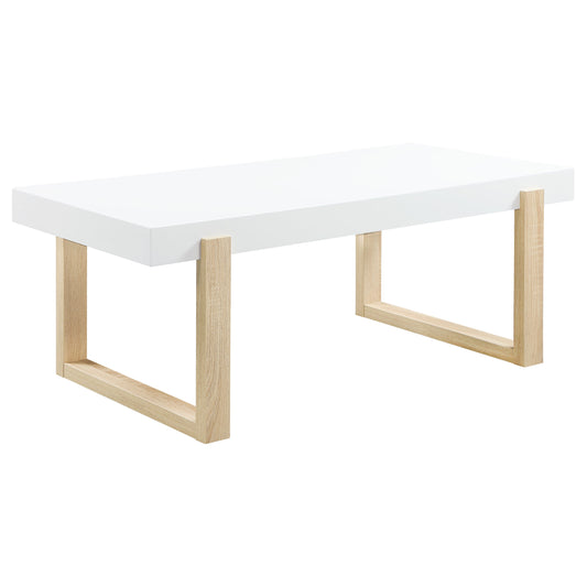 Pala Rectangular Coffee Table White High Gloss and Natural