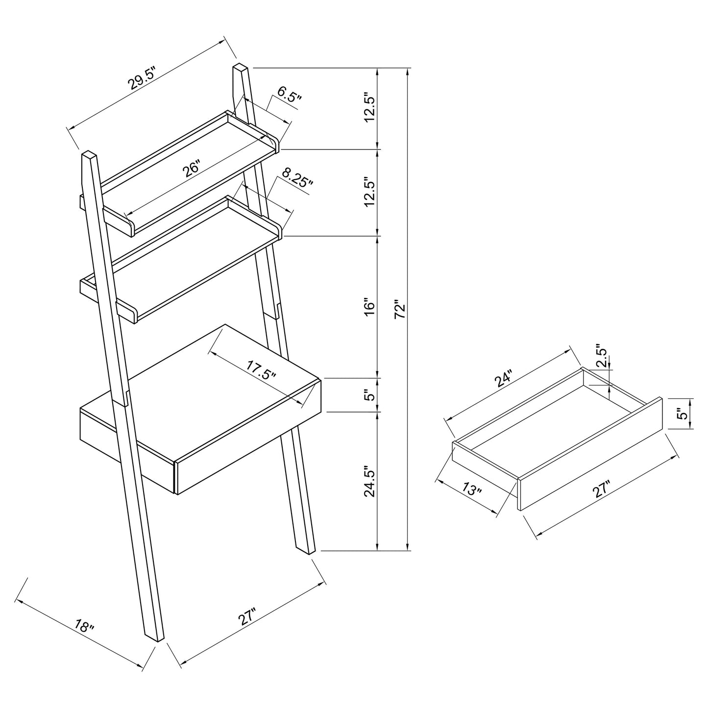 Colella 30-inch 1-drawer Ladder Desk with Shelf Cappuccino