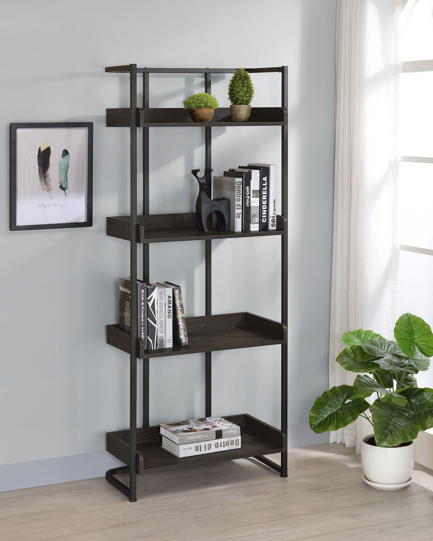 Ember 68-inch 4-shelf Bookshelf Dark Oak and Black