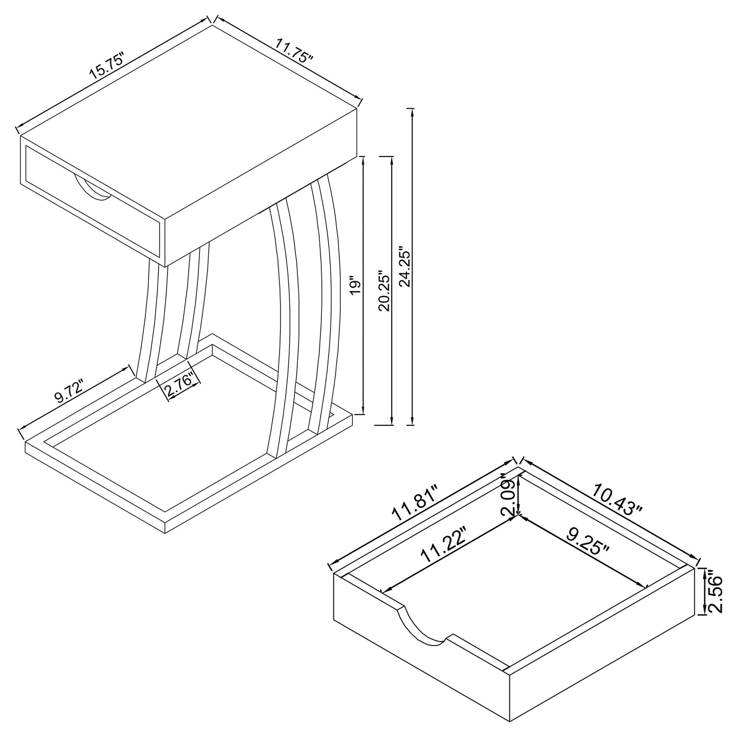 Troy 1-drawer C-Shaped Side Table Power Outlet Cappuccino