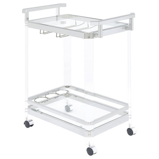 Jefferson 2-tier Glass Shelf Acrylic Bar Cart Chrome